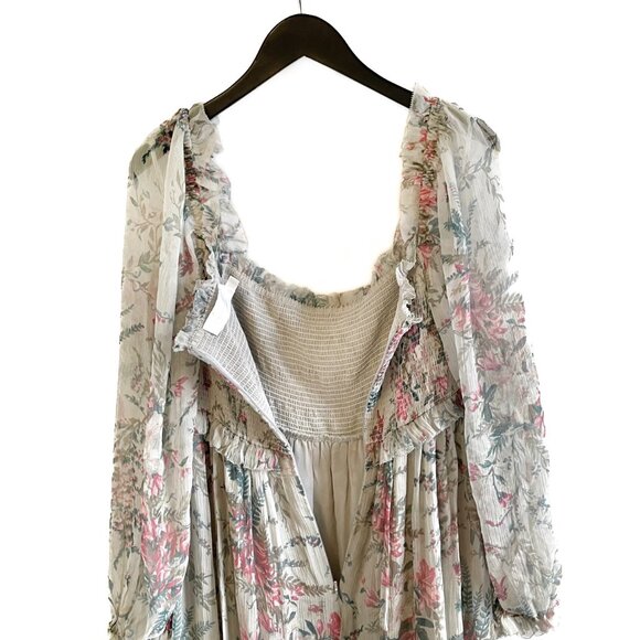 Zimmermann Ivory Floral Print Gathered Maxi Silk Dress - Picture 5 of 8
